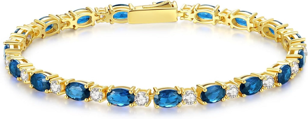 FANCIME 14K Gold Plated Birthstone Bracelets 4mm Sterling Silver Tennis Bracelets Gold Bracelets Birthday Jewelry Gifts for Women 7"