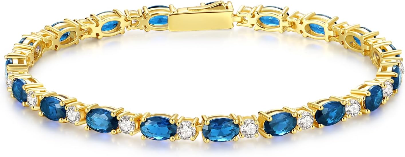 FANCIME 14K Gold Plated Birthstone Bracelets 4mm Sterling Silver Tennis Bracelets Gold Bracelets Birthday Jewelry Gifts for Women 7"