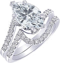 14K White Gold 2.25 Carat LAB GROWN DIAMOND Curving Pave & Prong-set Round Marquise Cut Diamond Engagement Ring and Wedding Band Set (E-F Color VS2-SI1 Clarity 1.5 Ct Center)