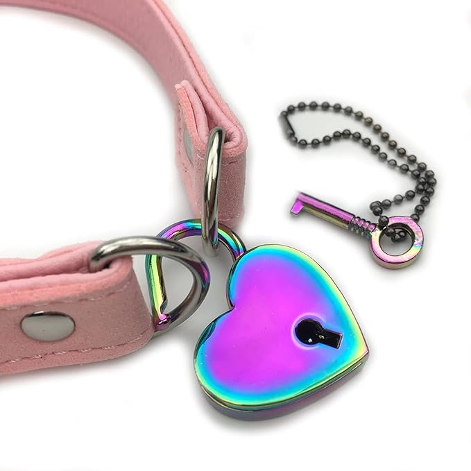 Succuba Padlock Choker Collar Necklace with Lock and Key Heart Lock Choker for Women and Men (A, 18)