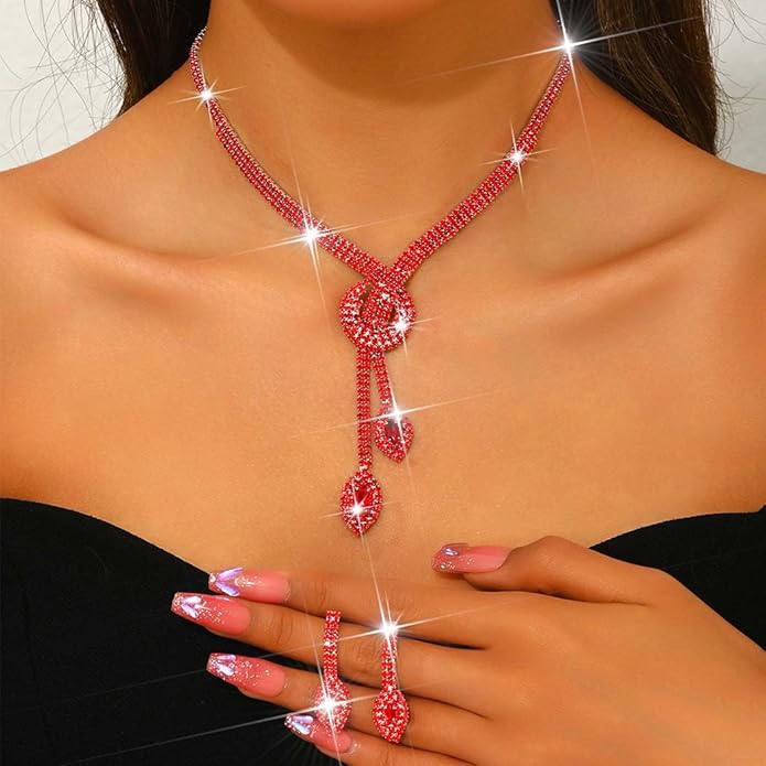Unicra Silver Rhinestone Bridal Wedding Jewelry Set Crystal Necklace Earrings Sets Formal Prom Costume Jewelry Sets for Women and Brides