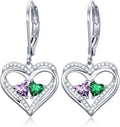 Valentines Day Gifts for Women, Heart Leverback Earrings Double Birthstone Dangle Earrings for Women, Love Jewelry for Her, Anniversary Birthday Gift for Mom Wife Girlfriend