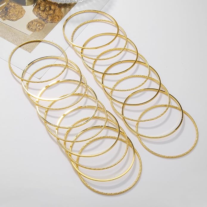 16Pcs Gold Bangle Bracelets for Women - Multi Layer Stackable Textured Bracelets Boho Jewelrys Set.