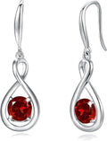FANCIME Valentines Day Gift Dangle Drop Earrings 925 Sterling Silver Dainty Infinity Round Gemstone Birthstone Jewelry Birthday Gifts for Her Women