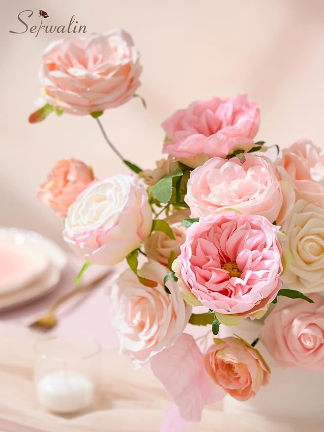 Serwalin Artificial Flowers Pink Flowers Fake Silk Flowers - Image 4