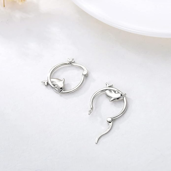 JUSTKIDSTOY Hypoallergenic Panda/Unicorn/Hummingbird/Dolphin Hoop Earrings for Women 925 Sterling Silver Animal Huggie Hoop Earrings Jewelry Gifts for Sensitive Ears