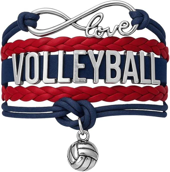 Volleyball Bracelets For Girls- Ideal Volleyball Gifts & Souvenirs. Adjustable Charm Bracelet with Moveable Letters, Infinity Symbol & Silver Volleyball Charm. Fashionable Bracelets by SportyBella.