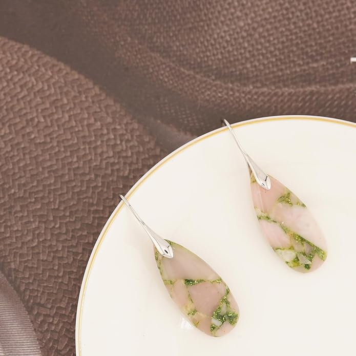 Natural Healing Stone Fishhoop Dangle Drop Earrings Statement Gold silver earrings