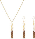 Bar Necklace Earrings for Women 16K Gold Plated Trendy Geometric Jewelry Set Boho Lightweight Wooden Resin Bar Pendant Necklace Dangle Earring Set,Gift for Her,Mom,Wife