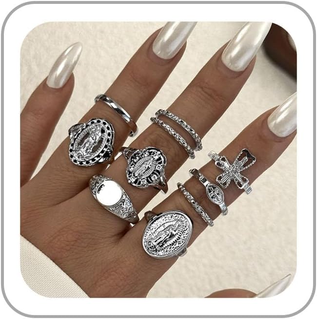 Chunky Gold Rings for Women Rhinestone Stackable Knuckle Ring Set Open Adjustable Statement Ring Set Dainty Crown Cross Midi Rings Fashion Jewelry Gift for Women