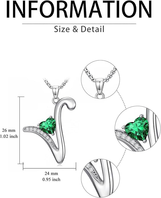 Valentines Day Gifts for Women Alphabet A to Z Initial Birthstone Pendant Necklaces for Women - 18k White Gold Plated Personalized Name Jewelry Valentine Mothers Day Birthday Gifts for Women Her Girlfriend