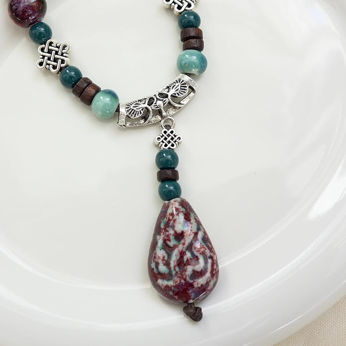 Adjustable Ceramic Beaded Necklace for Women, Boho Handmade Flower Pendant Necklace, Hippie Jewelry for Mom and Wife