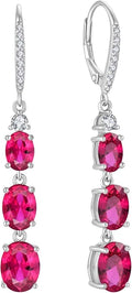 Women 925 Sterling Silver Birthstone 3-stone Leverback Drop Dangle Earrings 5A Cubic Zirconia Jewelry for Her