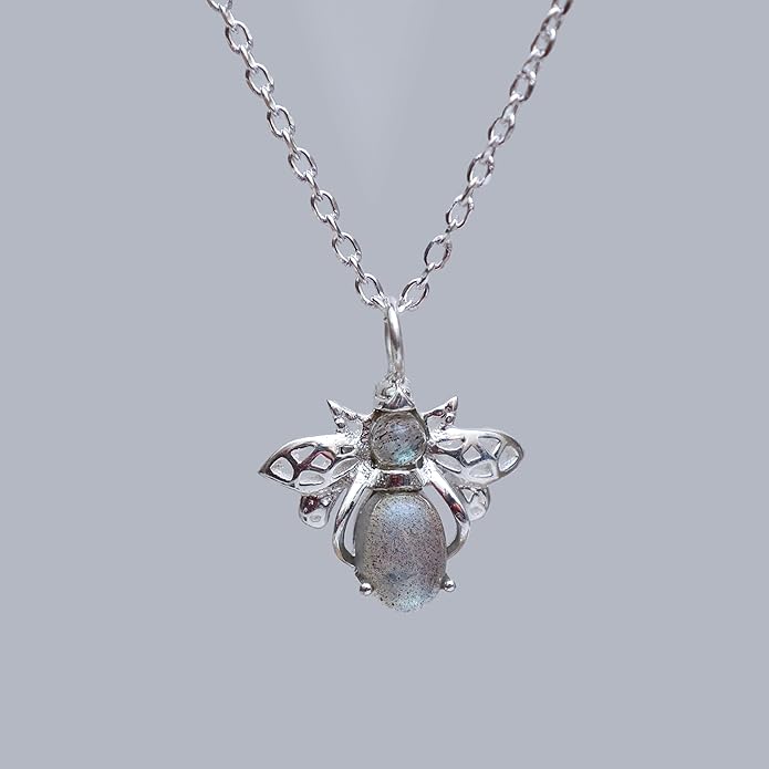 925 Sterling Silver Animal Pendant Necklace Collection for Women | Handmade Natural Gemstone Jewelry | Cat, Bee, Turtle & Bug Designs | Hypoallergenic Silver Necklace Gift for Her