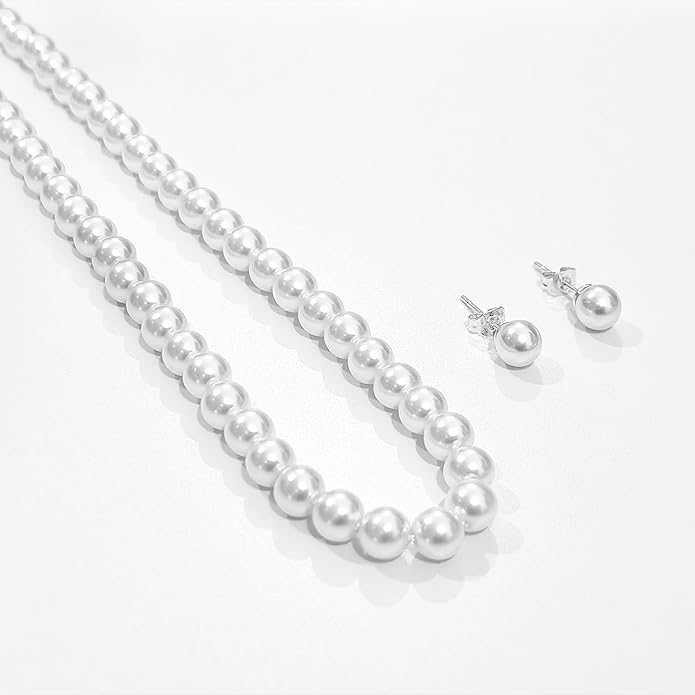 Zeffy Pearl Necklace 4MM/6MM/8MM Dainty Round Imitation Pearl Choker Necklace Wedding Pearl Necklace Delicate Jewelry for Women Simple Bridesmaid Jewelry Gifts