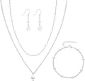 DIBOLA Gold Jewelry Set for Women, Dainty Layered 14K Gold/Silver Pearl Choker Necklaces and Earring Set Pearl Earrings Bracelets Wedding Bride Jewelry