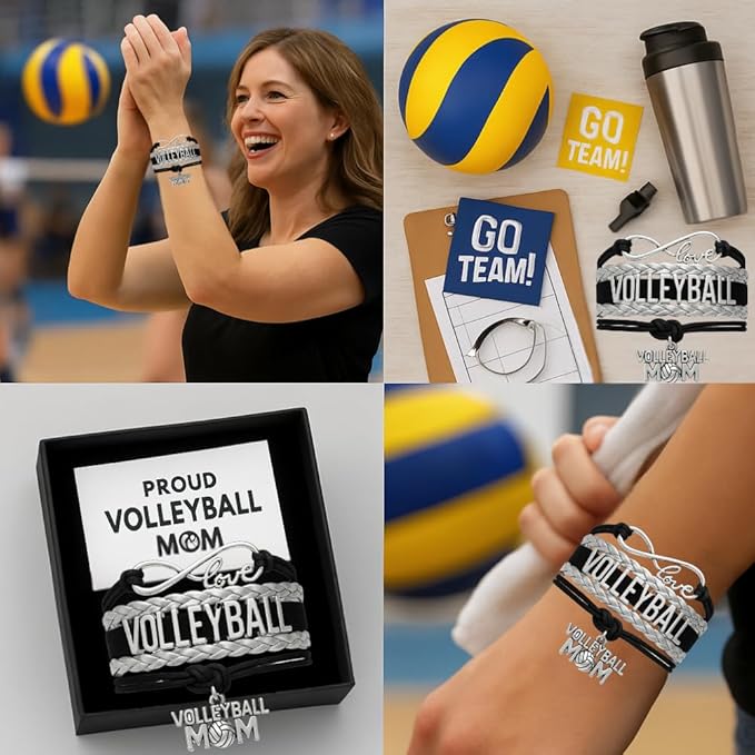 Volleyball Bracelets For Girls- Ideal Volleyball Gifts & Souvenirs. Adjustable Charm Bracelet with Moveable Letters, Infinity Symbol & Silver Volleyball Charm. Fashionable Bracelets by SportyBella.