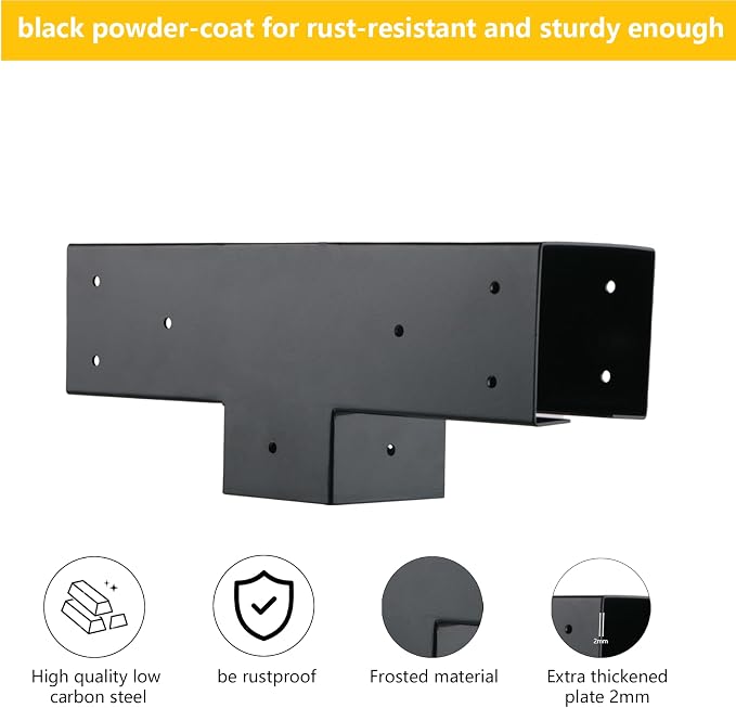 4x4 Pergola Brackets Kit, 3-Way T Shape, 3.58 x 3.58 in, 2 Pack | Q235 Steel - Image 5