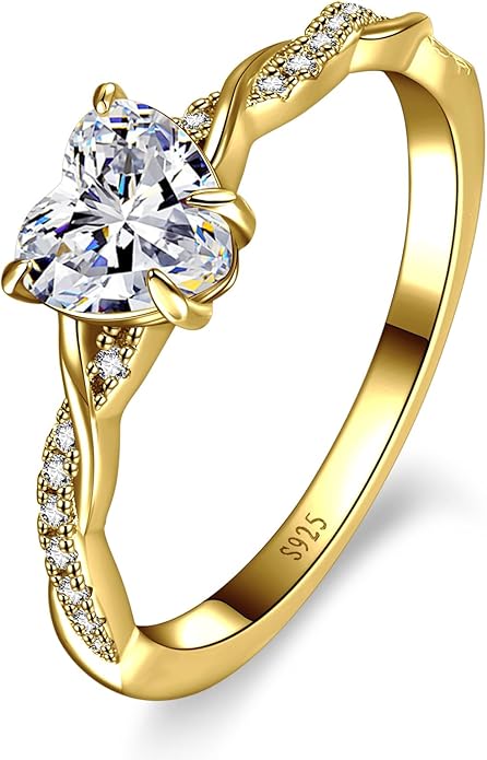 1.25ct Womens Heart Promise Ring, 925 Sterling Silver Heart Cut Created Emerald/Sapphire/Amethyst/Ruby/Cubic Zirconia/Opal Twisted Vine Engagement Ring for Women Size 5-10