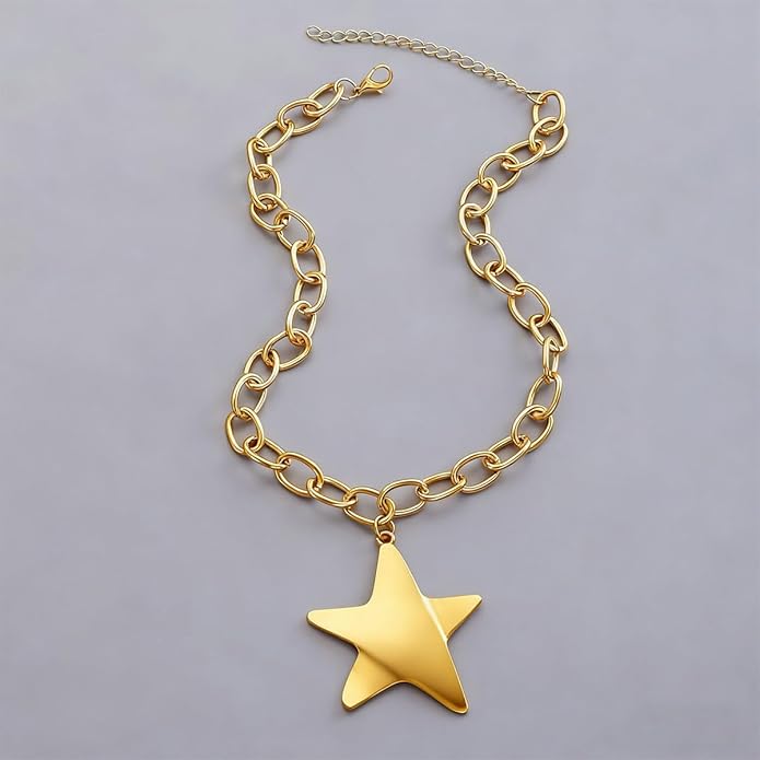 Large Star Necklace Chunky Gold Necklace for Women Trendy Silver Big Statement Necklaces Bold Thick Paperclip Necklaces OT Toggle Chunky Jewelry Holiday Christmas Jewelry Gifts Stocking Stuffers