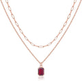 Layered Birthstone Necklace for Women Girls, 14K Gold-Plated Paperclip Chain Choker Necklace with Rectangle Birthstone Pendant Birthday Gifts for Women Girls Dainty Small