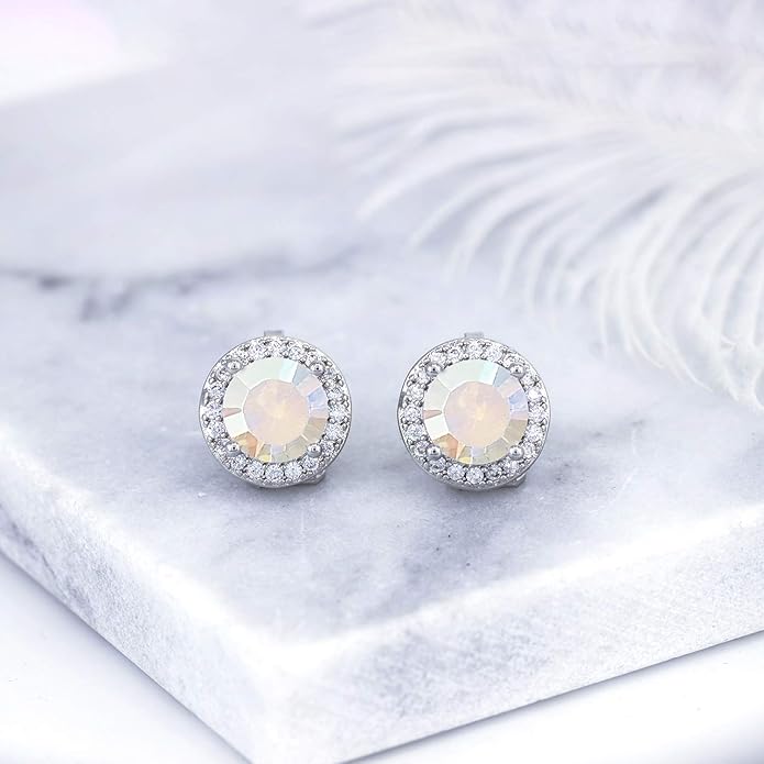YOQUCOL 8MM Cubic Zirconia Crystal Clip On Stud Earrings Round Non Pierced Earrings for Women