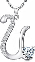 Valentines Day Gifts for Women Alphabet A to Z Initial Birthstone Pendant Necklaces for Women - 18k White Gold Plated Personalized Name Jewelry Valentine Mothers Day Birthday Gifts for Women Her Girlfriend