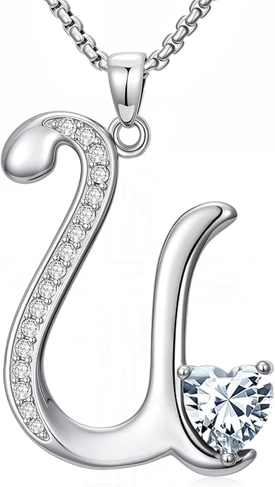 Valentines Day Gifts for Women Alphabet A to Z Initial Birthstone Pendant Necklaces for Women - 18k White Gold Plated Personalized Name Jewelry Valentine Mothers Day Birthday Gifts for Women Her Girlfriend