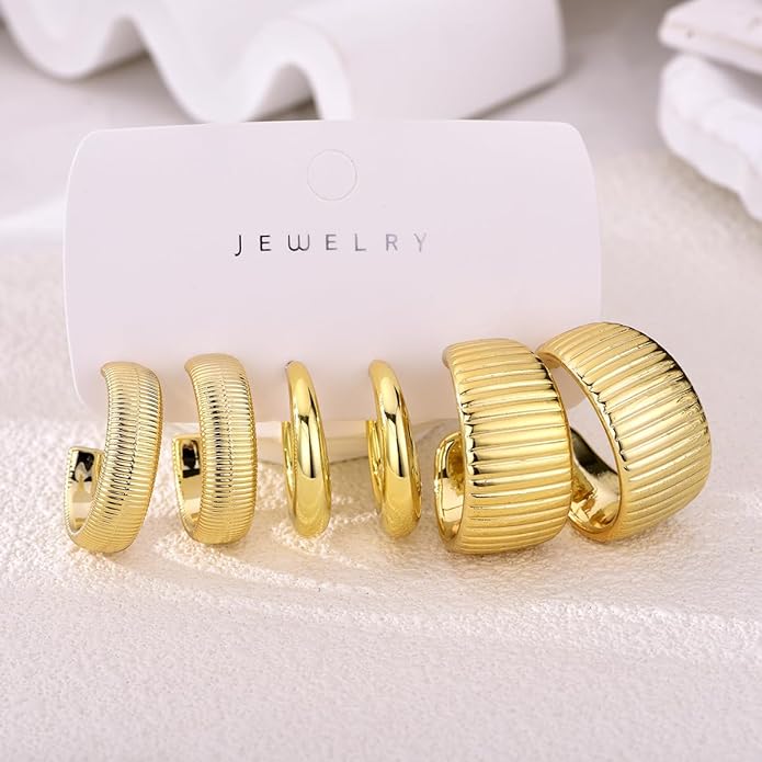 9 Pairs Chunky Gold Earrings Set for Women Trendy Lightweight Gold Plated Hoop Earrings Hypoallergenic Jewelry