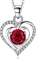 RIVIKO Heart Birthstone Pendant Necklace for Women 925 Sterling Silver Zirconia Necklaces Valentine's Day Anniversary Birthday Mothers Day Jewelry Gifts For Her Mother Wife