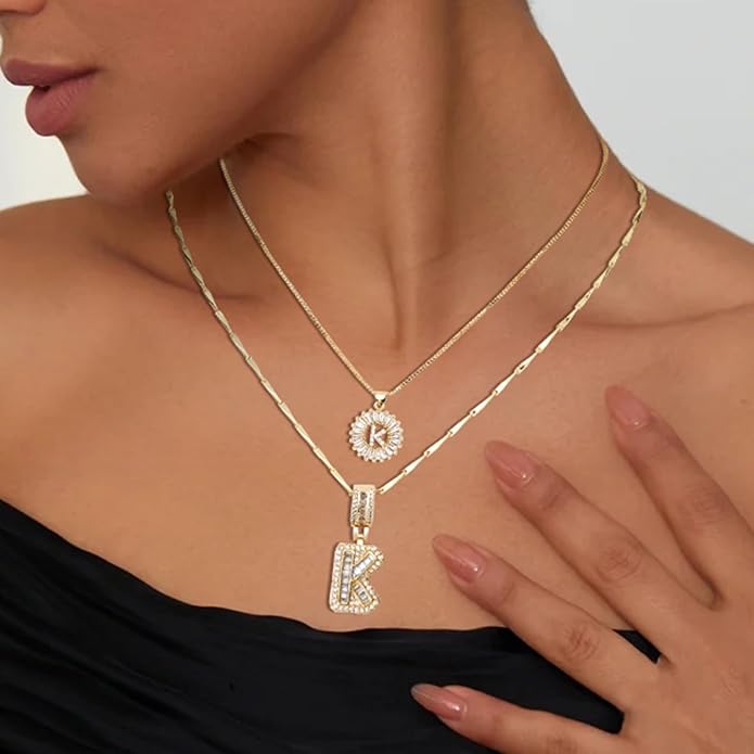 14K Gold Plated Alphabet Necklace Cubic Zirconia Letter Pendant, Personalized Name Jewelry Gift for Women, Customizable A-Z, Birthday/Mothers Day Gifts for Womens