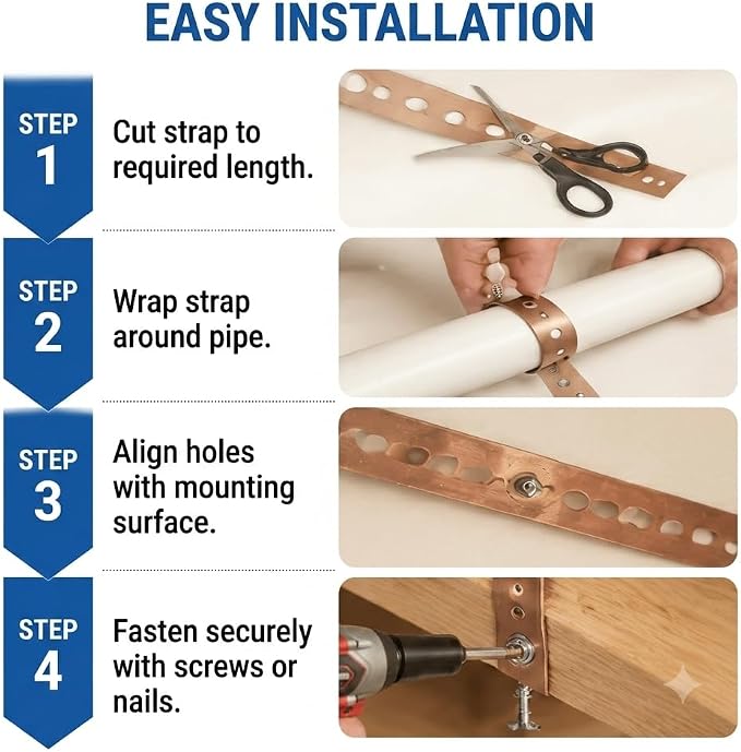 Copper Plate Steel Hanger Strap, 3/4 Inch x 10 Feet, 24 Gauge, - Image 3