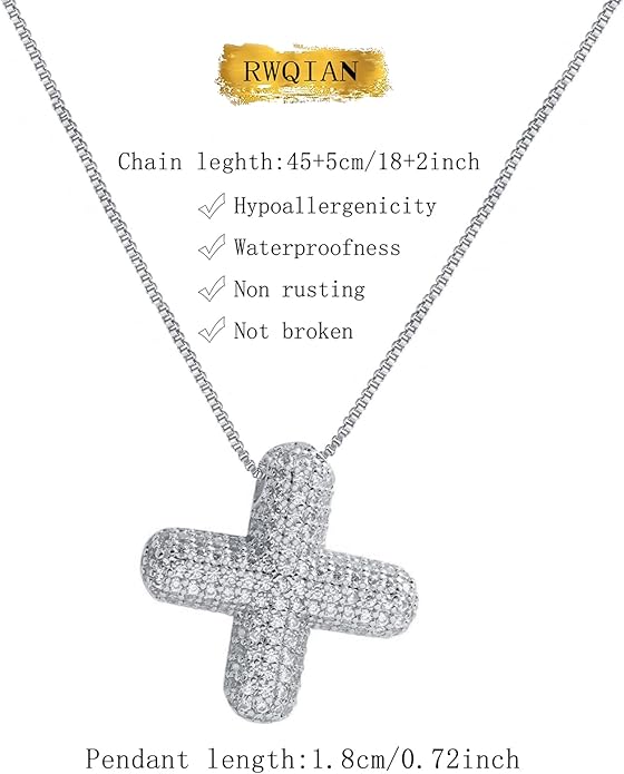 RWQIAN Letter Necklace for Women Bubble, Chunky Initial Alphabet A-Z Pendant Puffy Name Personalized Necklace Dainty Zircon CZ Fashion Jewelry Gifts for Girls Girlfriend