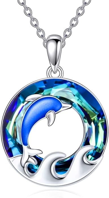 TOUPOP Sea Turtle/Mermaid/Dolphin/Shell/Starfish/Conch/Seahorse Necklace for Women Sterling Silver Ocean Pendant Necklace with Crystal Ocean Beach Charm Jewelry Birthday Christmas Gifts