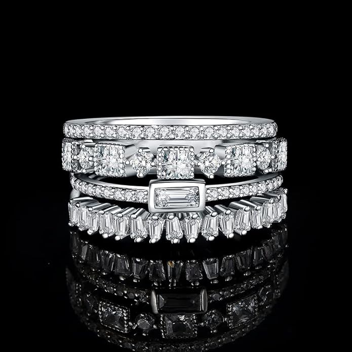 JewelryPalace 14K Gold Plated 925 Sterling Silver Rings for Women, Cubic Zirconia Promise Rings for Her, Stackable Wedding Bands Rings for Women Set Size 4-12