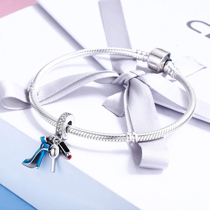 925 Sterling Silver Charms Fit Pandora Charms Bracelet I Love You to The Moon and Back Fit Wife Mom Christmas Birthday Gift