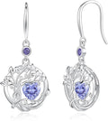 FANCIME Tree of Life Dangle Drop Earrings 925 Sterling Silver Dainty Round Gemstone Birthstone Earring Fine Jewelry Birthday Christmas Gifts for Her Women