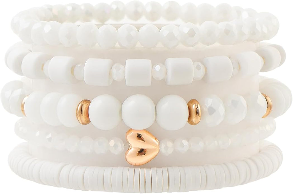 Heishi Beaded Stretch Bracelets for Women Stackable Polymer Clay Beads Bracelets Friendship Boho Summer Beach Bracelet Jewelry Set