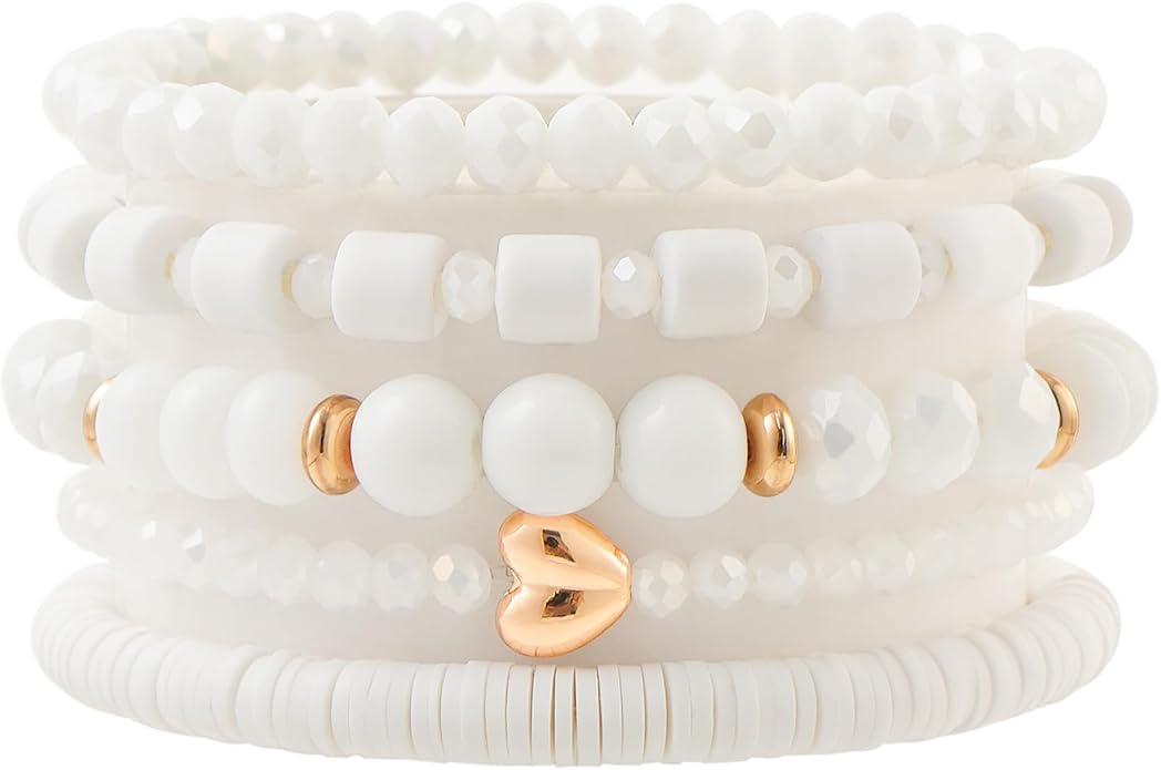 Heishi Beaded Stretch Bracelets for Women Stackable Polymer Clay Beads Bracelets Friendship Boho Summer Beach Bracelet Jewelry Set