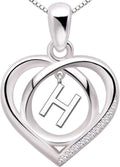 ALOV Jewelry Sterling Silver Initial Letter Alphabet Love Heart Cubic Zirconia Pendant Necklace