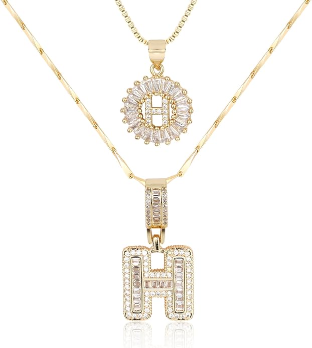 Letter Necklace 14k Gold Plated Bling Dainty Necklaces Trendy Chunky Custom Name Necklace Personalized Round Circle Pendant Zirconia Letters Name Crystal Jewelry Gifts for Women
