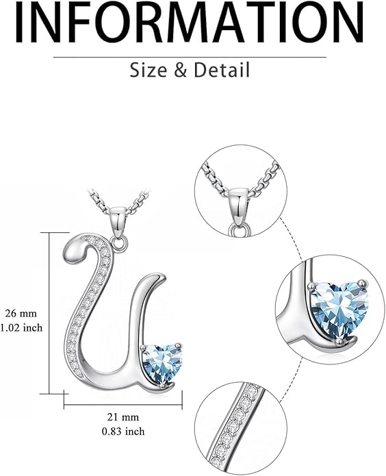 Valentines Day Gifts for Women Alphabet A to Z Initial Birthstone Pendant Necklaces for Women - 18k White Gold Plated Personalized Name Jewelry Valentine Mothers Day Birthday Gifts for Women Her Girlfriend