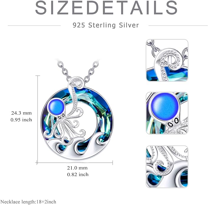 TOUPOP Sea Turtle/Mermaid/Dolphin/Shell/Starfish/Conch/Seahorse Necklace for Women Sterling Silver Ocean Pendant Necklace with Crystal Ocean Beach Charm Jewelry Birthday Christmas Gifts