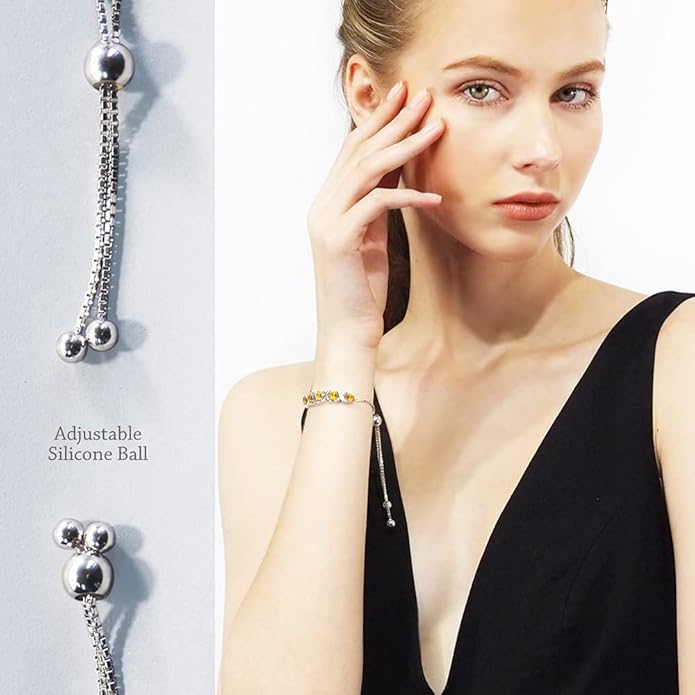 Birthstone Bangle Bracelet for Women Classic Beautiful 925 Sterling Silver Sparkling Gemstone XO Bolo Tennis Bracelet Fine Wrist Jewelry 4.2 Ct, 11"