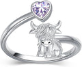 Highland Cow Ring 925 Sterling Silver Adjustable Ring Birthstone Ring Engraved Name Highland Cow Gifts Jewelry for Women