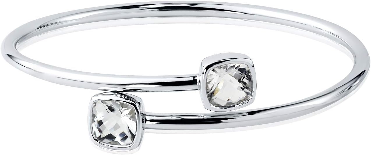 Diamond Wish Sterling Silver Cushion-Cut White Topaz Stackable Bypass Bangle Bracelet 5.00 ct