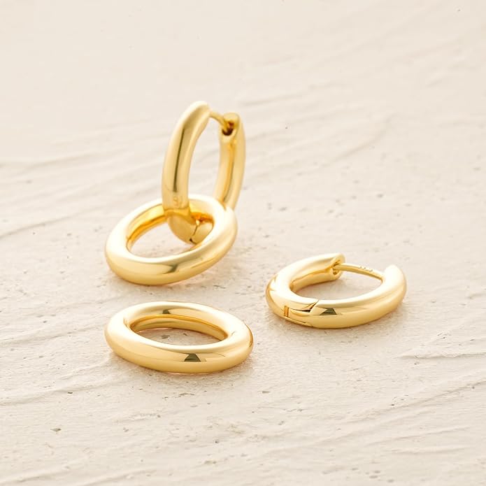 MYEARS Women Earrings Gold Huggie Hoop Dangle Drop 14K Gold Plated Small Simple Hypoallergenic Everyday Jewelry