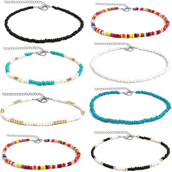 MYANAIL 10PC Colorful Beads Choker Necklace Set for Women Boho Beaded Glamour Choker Jewelry Bohemian Bead Necklace Chain