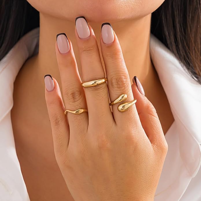 Sora Tuki Rings for Women Chunky Rings Set Adjustable Stackable Ring for Women Bold Thick Statement Ring Trendy Chunky Jewelry