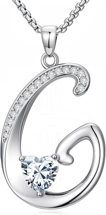 Valentines Day Gifts for Women Alphabet A to Z Initial Birthstone Pendant Necklaces for Women - 18k White Gold Plated Personalized Name Jewelry Valentine Mothers Day Birthday Gifts for Women Her Girlfriend